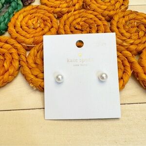 Kate Spade Pearl CZ 14k Gold Pave Stud Earrings New